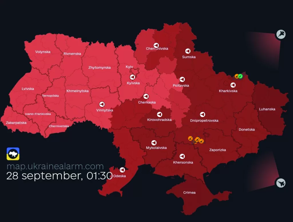 Telefonos applikáció a rakétatámadások elkerülésére. Éppen az egész ország piros, mindenkinek óvóhelyre kell mennie